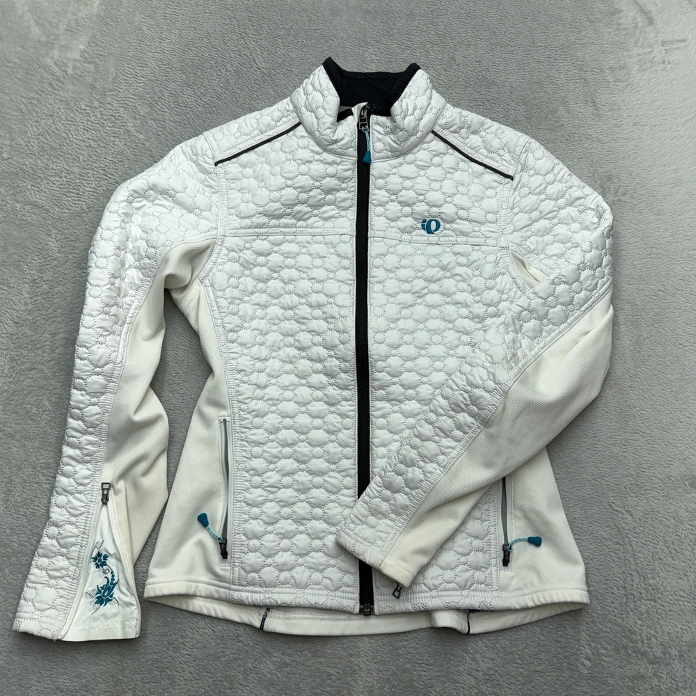 Pearl Izumi Jacket Womens Medium White PRO Series Quilted Honeycomb Cycling Zip